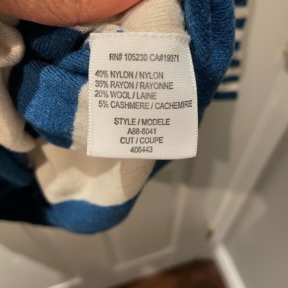 Joie Cream and Blue Striped Wool Blend Sweater - Picture 4 of 6